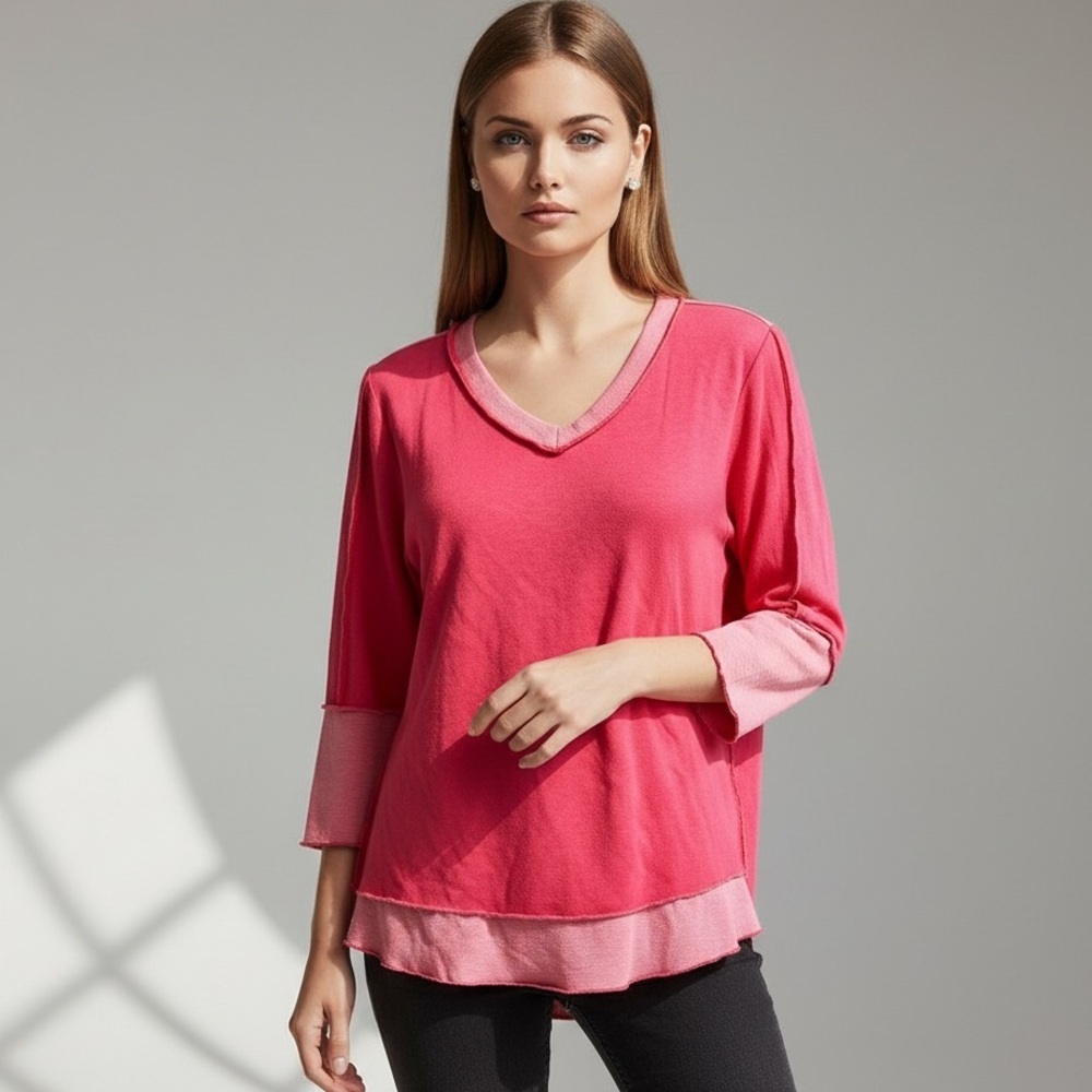 🌻Lulu B Coral V-neck Button Back Pullover Sweatshirt Size Small